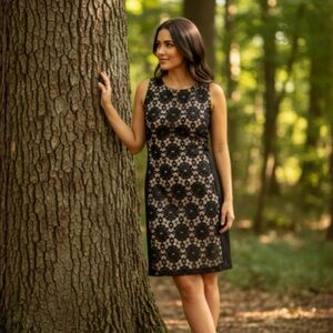 NINE WEST FLORAL BLACK LACE DRESS SIZE 4